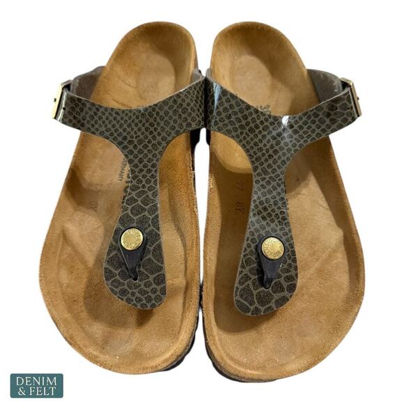 Birkenstock Gizeh Snake Print Sandals Women’s 7-7.5 EU 38 Comfort Cork Footbed - Picture 5 of 14